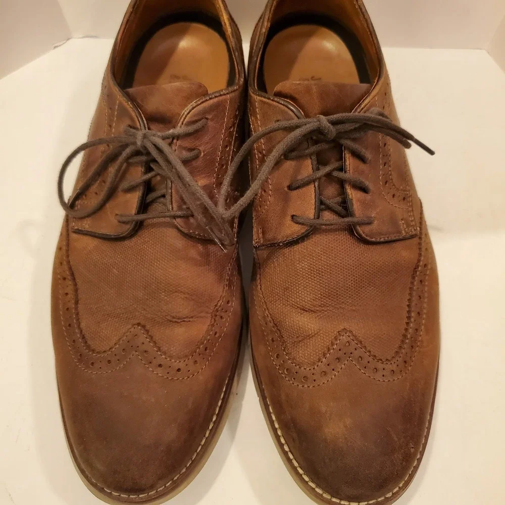 Johnston & Murphy Brown Suede Leather Wingtip Oxford Shoes Size 9M EUC Fast Ship